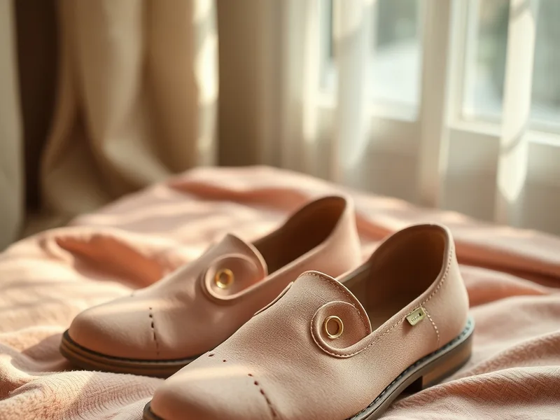 Chaussures orthopédiques femme confortables présentées dans une ambiance chaleureuse rose et beige