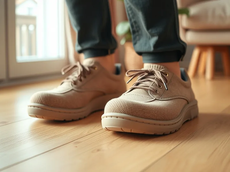 Chaussures orthopédiques larges adaptées à un hallux valgus, présentées dans une lumière douce